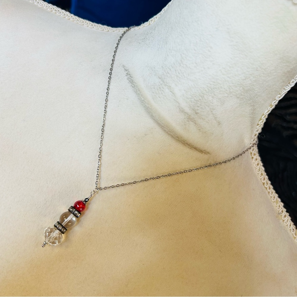 Handcrafted faceted glass rhondelle hematite pendant on chain necklace